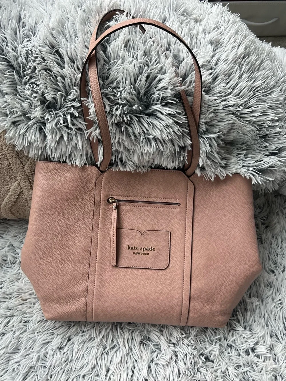kate spade Dusty Pink Pebbled Leather Tote with Front Zip Pocket